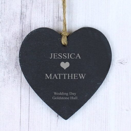(product) Personalised Heart Motif Slate Heart Decoration