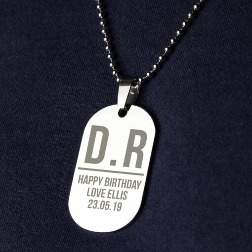 (product) Personalised Initials Stainless Steel Dog Tag Necklace