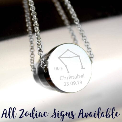 (product) Personalised Libra Zodiac Star Sign Silver Tone Necklace (September 23rd - October 22nd)