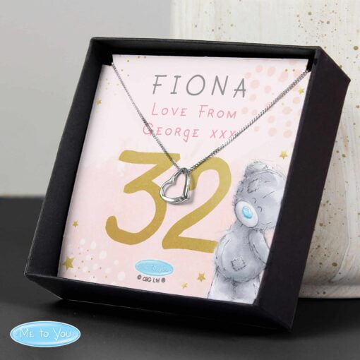 (product) Personalised Me To You Sparkle & Shine Birthday Sentiment Silver Tone Necklace and Box