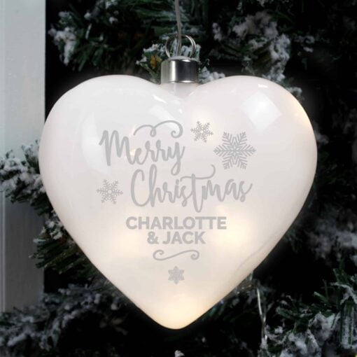 (product) Personalised Merry Christmas LED Hanging Glass Heart