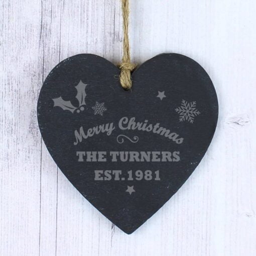 (product) Personalised Merry Christmas Slate Heart Decoration