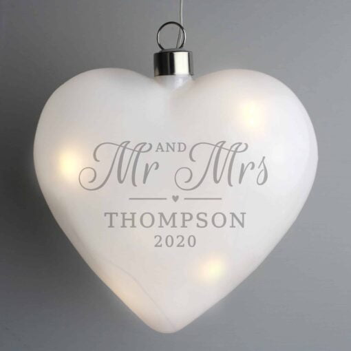 (product) Personalised Mr & Mrs LED Hanging Glass Heart