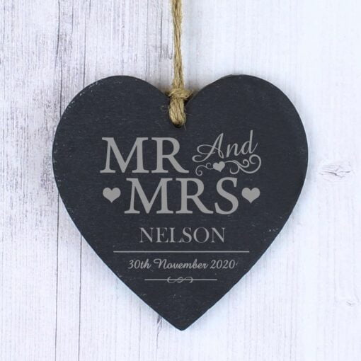 (product) Personalised Mr & Mrs Slate Heart Decoration