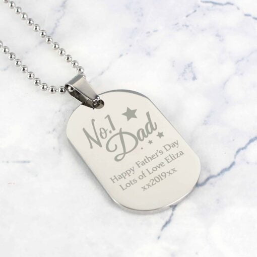 (product) Personalised No.1 Dad Stainless Steel Dog Tag Necklace