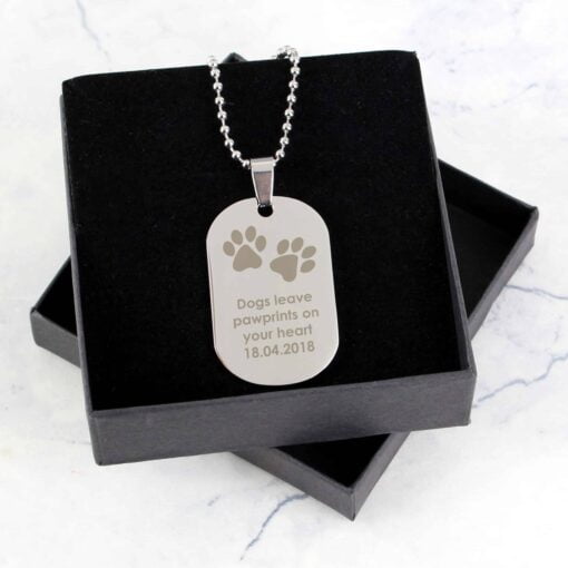 (product) Personalised Pawprints Stainless Steel Dog Tag Necklace