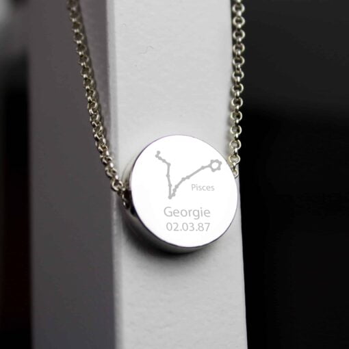 (product) Personalised Pisces Zodiac Star Sign Silver Tone Necklace (February 19th - March 20th)