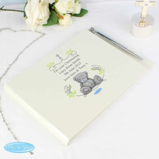 (product) Personalised Religious Cross Hardback Guest Book & Pen