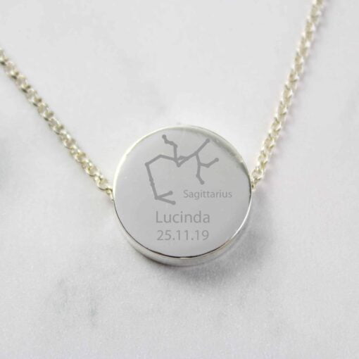 (product) Personalised Sagittarius Zodiac Star Sign Silver Tone Necklace (November 22nd - December 21st)