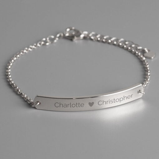 (product) Personalised Silver Tone Heart Bar Bracelet