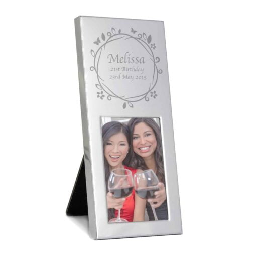 (product) Personalised Small Butterfly Swirl 2x3 Silver Photo Frame