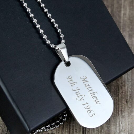 (product) Personalised Stainless Steel Dog Tag Necklace