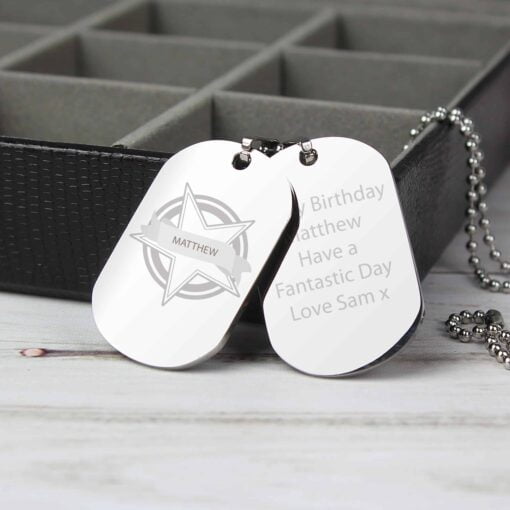 (product) Personalised Star Stainless Steel Double Dog Tag Necklace