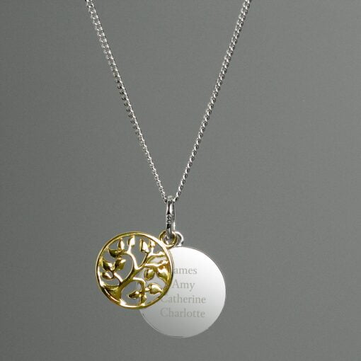 (product) Personalised Sterling Silver & 9ct Gold Family Tree Of Life Necklace