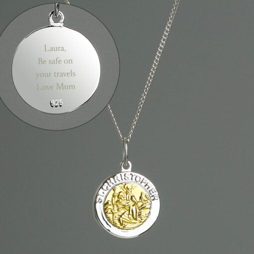 (product) Personalised Sterling Silver & 9ct Gold St Christopher Necklace