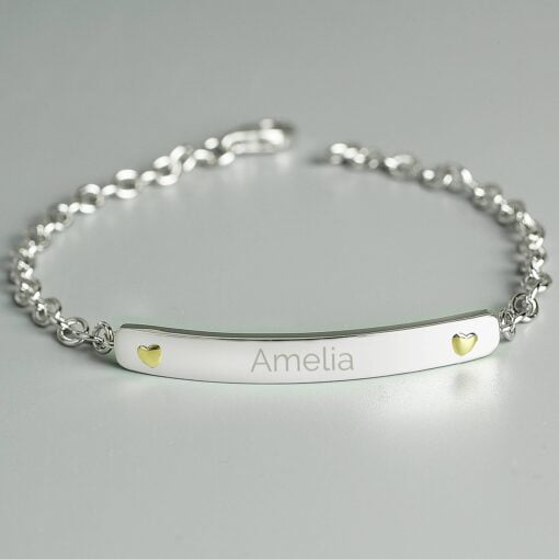 (product) Personalised Sterling Silver and 9ct Gold Bar Bracelet