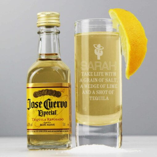 (product) Personalised Tequila Shot Glass and Miniature Tequila