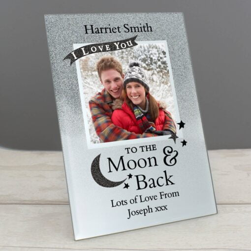 (product) Personalised To the Moon and Back 4x4 Glitter Glass Photo Frame