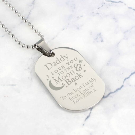(product) Personalised 'To The Moon & Back' Stainless Steel Dog Tag Necklace