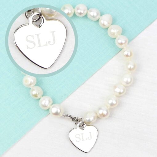 (product) Personalised White Freshwater Pearl Initial Bracelet