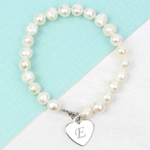 (product) Personalised White Freshwater Scripted Initial Pearl Bracelet