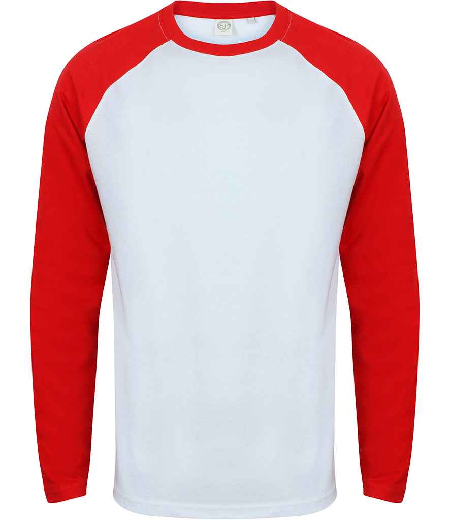 Men Long Sleeve Baseball T-Shirt Red and White