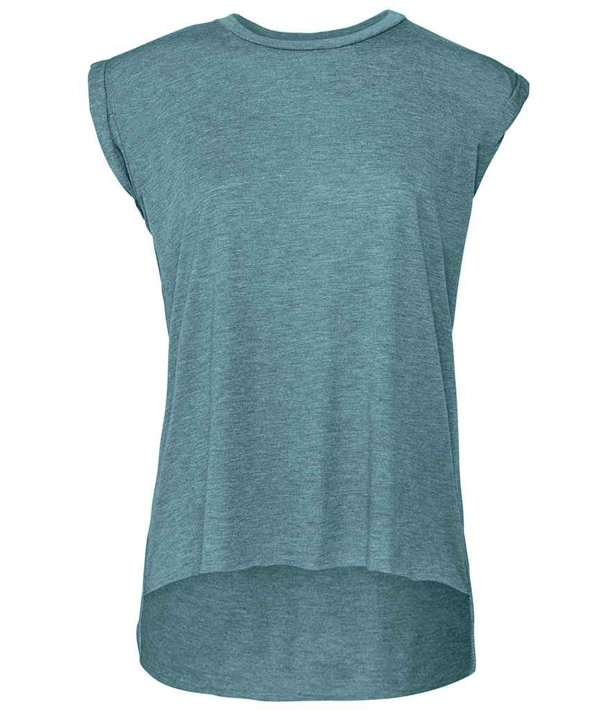 Bella Ladies Flowy Rolled Cuff Muscle T-Shirt