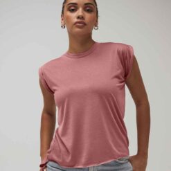 Bella Ladies Flowy Rolled Cuff Muscle T-Shirt