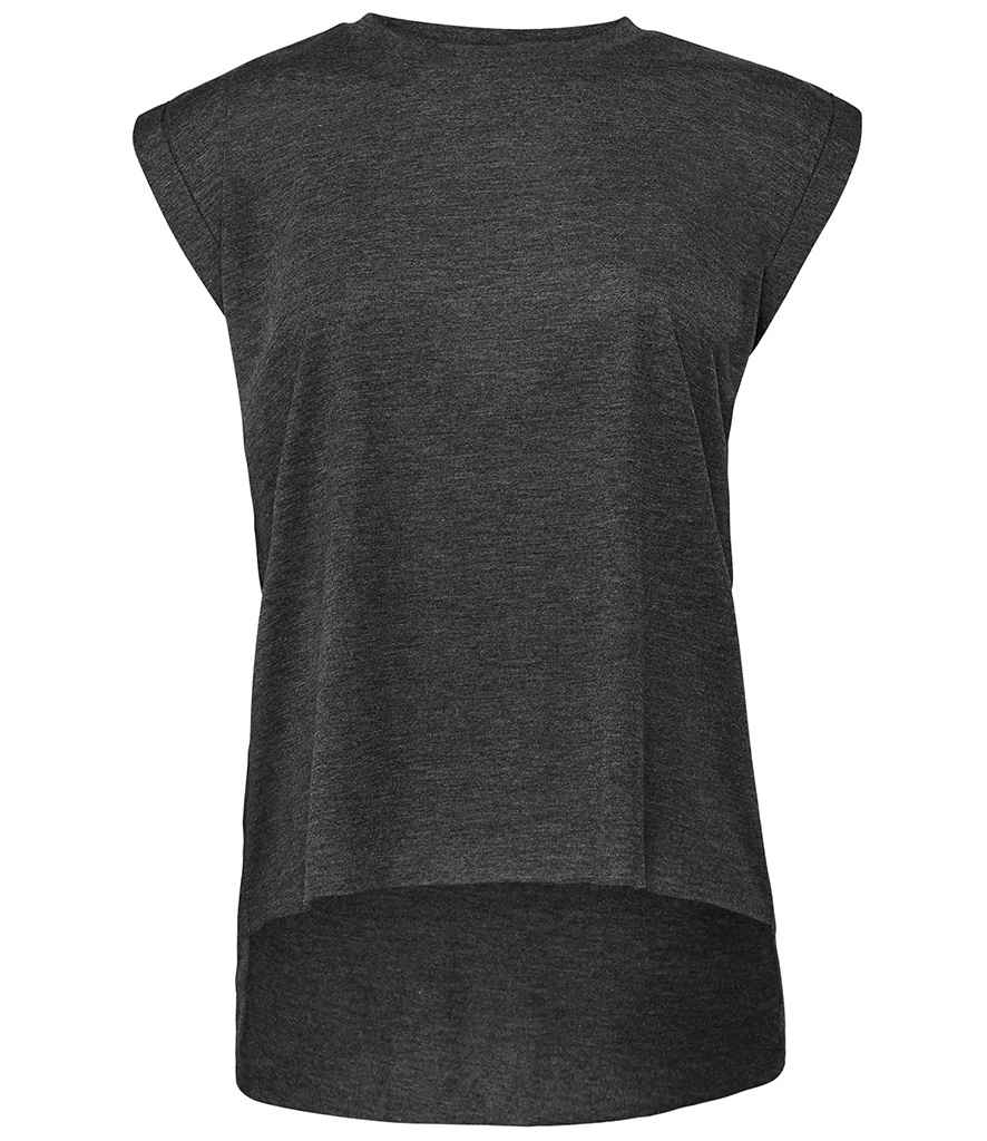 Bella Ladies Flowy Rolled Cuff Muscle T-Shirt