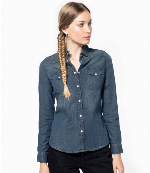 Kariban Ladies Long Sleeve Denim Shirt