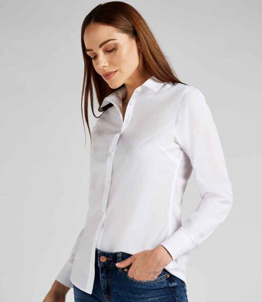 (product) Kustom Kit Ladies Long Sleeve Tailored Poplin Shirt