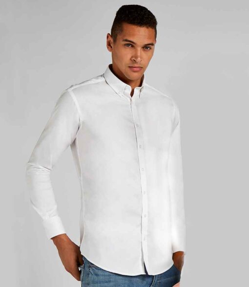 (product) Kustom Kit Slim Fit Stretch Long Sleeve Oxford Shirt