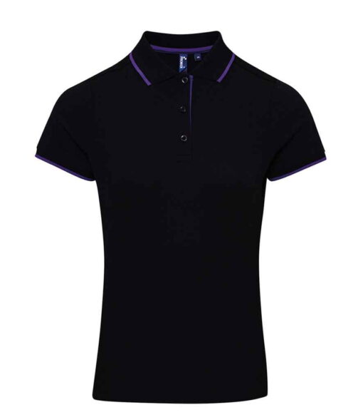 Premier Ladies Contrast Coolchecker® Piqué Polo Shirt - Black/Purple, XXL