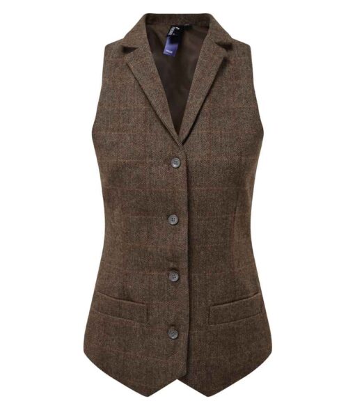 Premier Ladies Herringbone Waistcoat - Brown, XXL