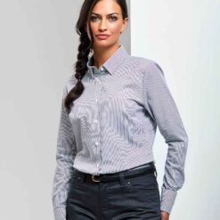 Premier Ladies Long Sleeve Striped Oxford Shirt