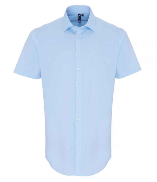Premier Short Sleeve Stretch Fit Poplin Shirt - Pale Blue, 4XL