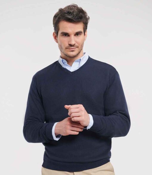 Russell Collection Cotton Acrylic V Neck Sweater