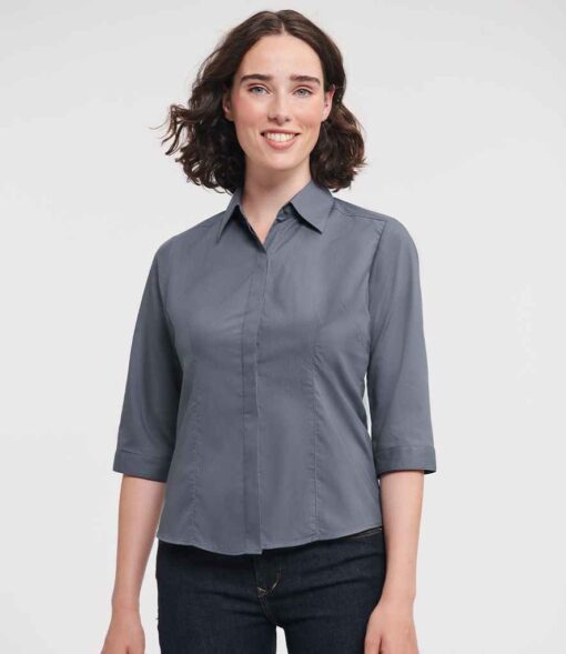 Russell Collection Ladies 3/4 Sleeve Fitted Poplin Shirt