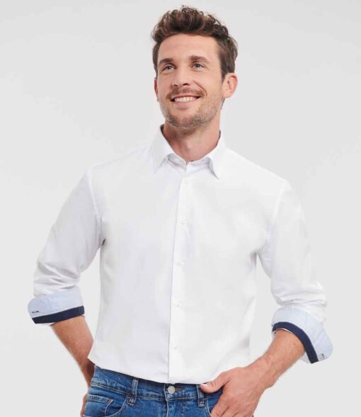 Russell Collection Long Sleeve Contrast Ultimate Stretch Shirt