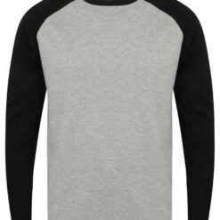 Men Long Sleeve Baseball T-Shirt Grey and Black - Front