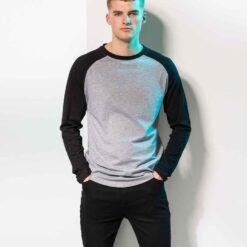 Men Long Sleeve Baseball T-Shirt Grey and Black - Front 2