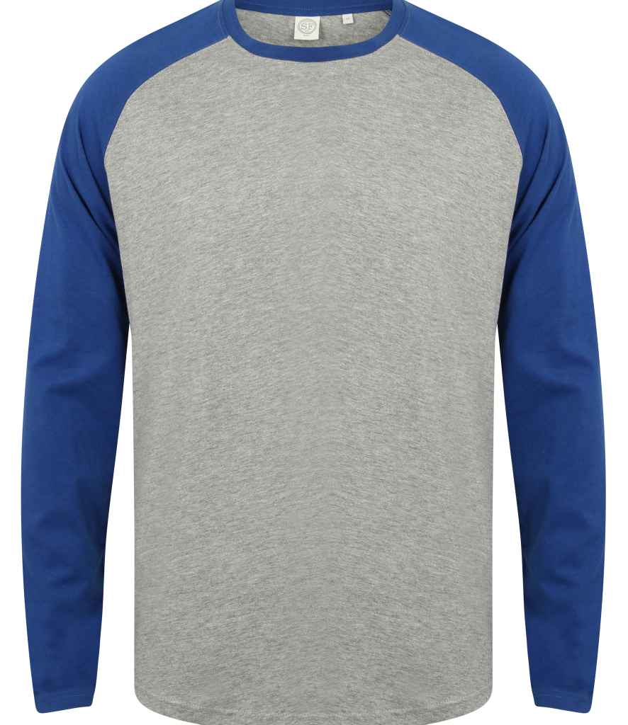 Men Long Sleeve Baseball T-Shirt Blue and Grey