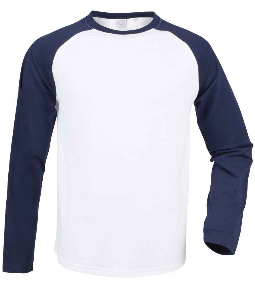 Men Long Sleeve Baseball T-Shirt Blue and White