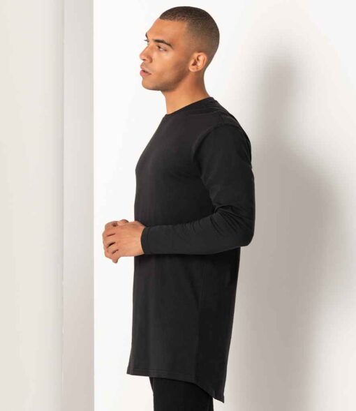 Men Long Sleeve Longline T-Shirt - Black - Front 2