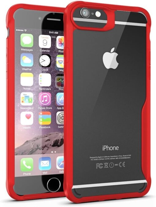 iPhone 6/6S - Clear Back with Red Border Mobile Case with Screen Protector