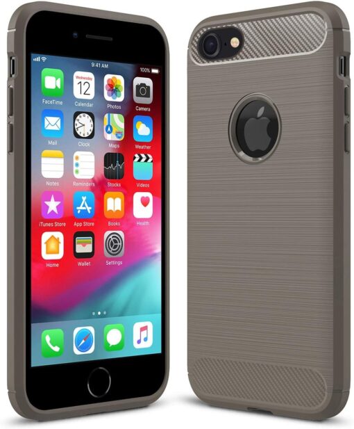 iPhone 7/8 Plus - Shockproof Silicone Light Brushed Grip Case Protective Case Cover Grey + Free Screen Protector
