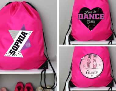 Pink Personalised Bags with various designs and names