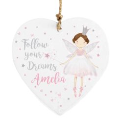 Personalised Fairy Princess Wooden Heart Decoration