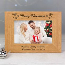 Personalised Oak Finish 6x4 Snowflake Photo Frame