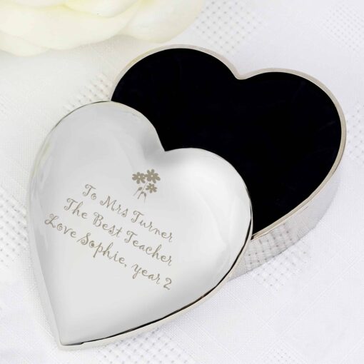 Personalised Teacher Heart Flowers Trinket Box